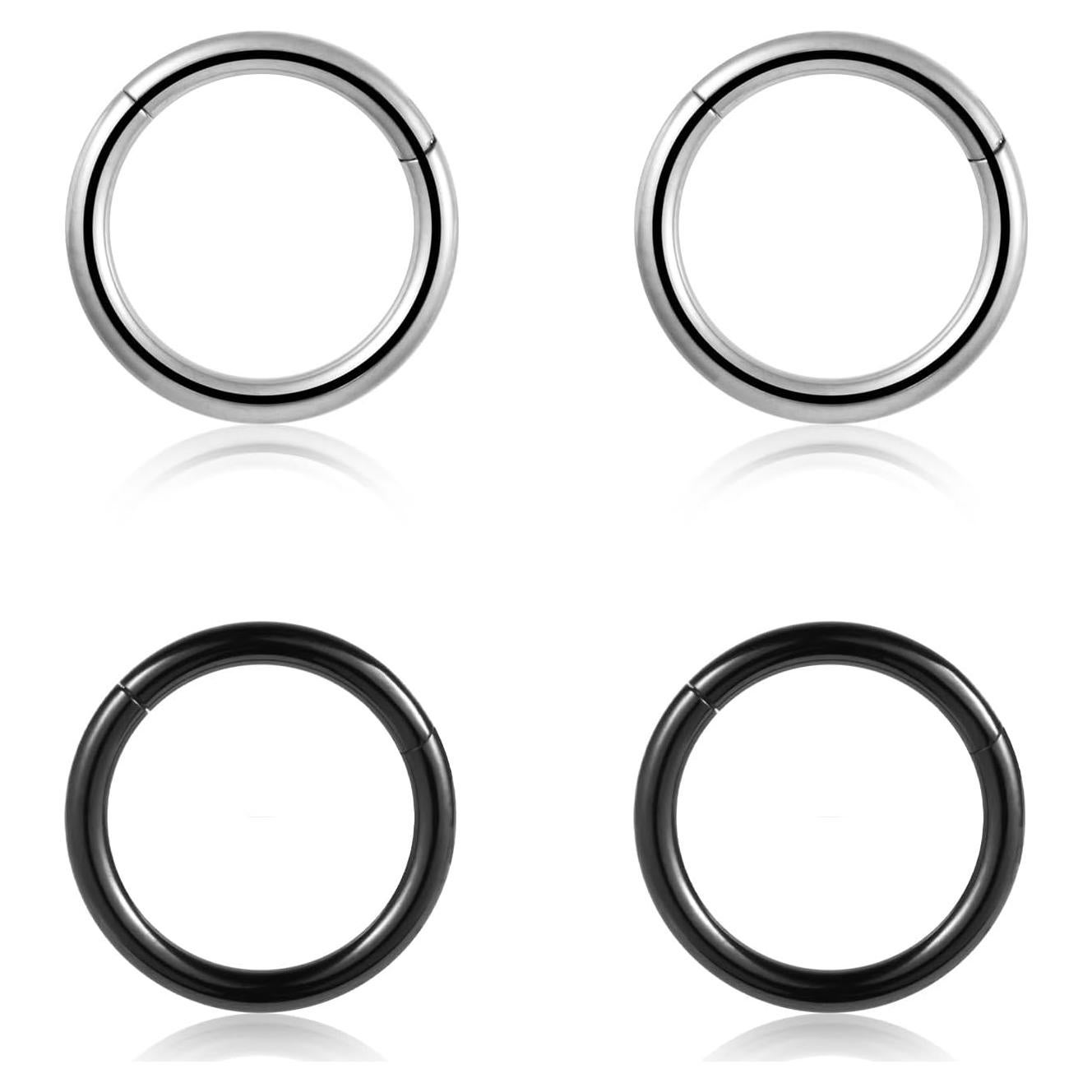 Conjunto 4 Aros de Piercing 16G Acero Quirúrgico 8mm Plata Negro