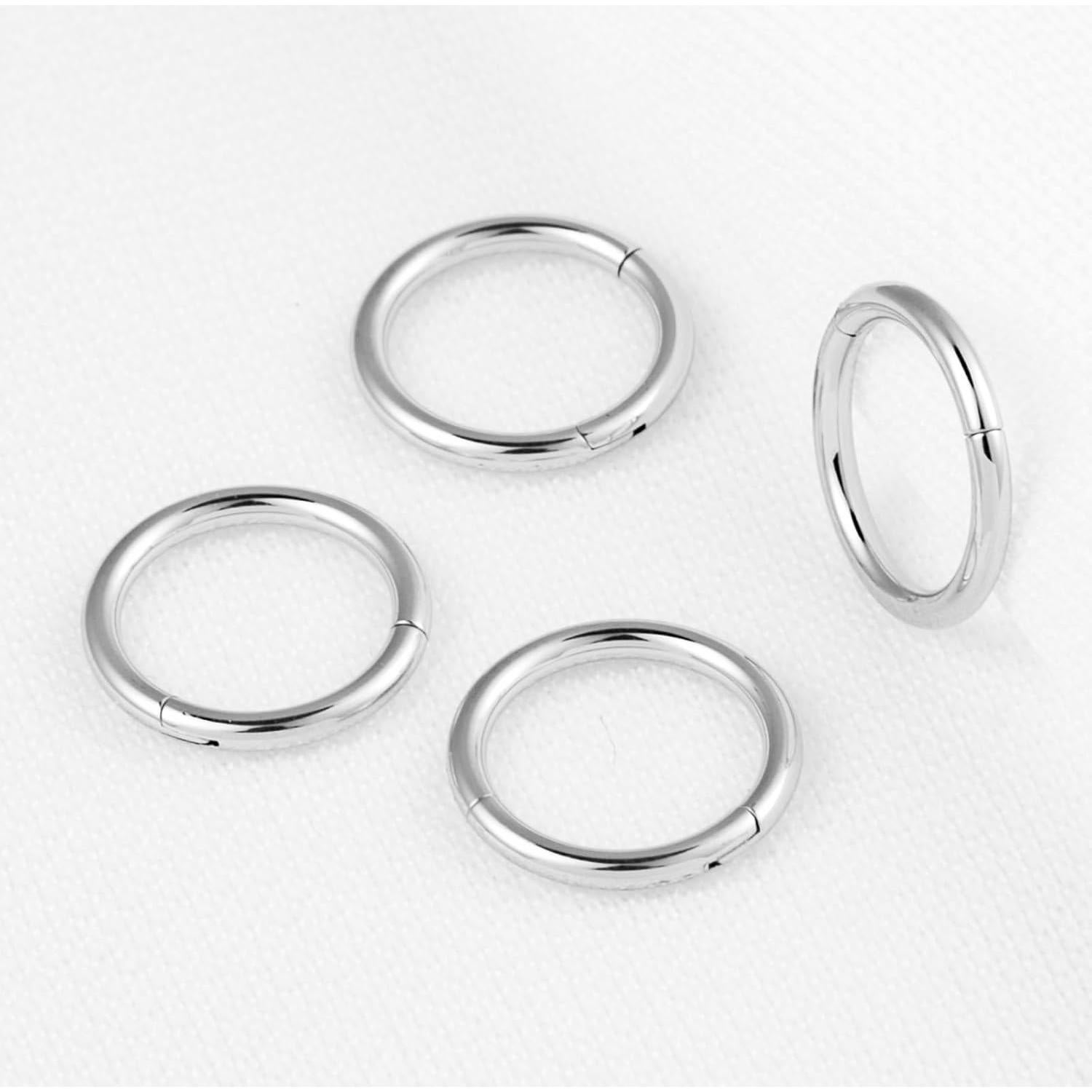 Conjunto 4 Aros de Piercing 16G Acero Quirúrgico 8mm Plata Negro