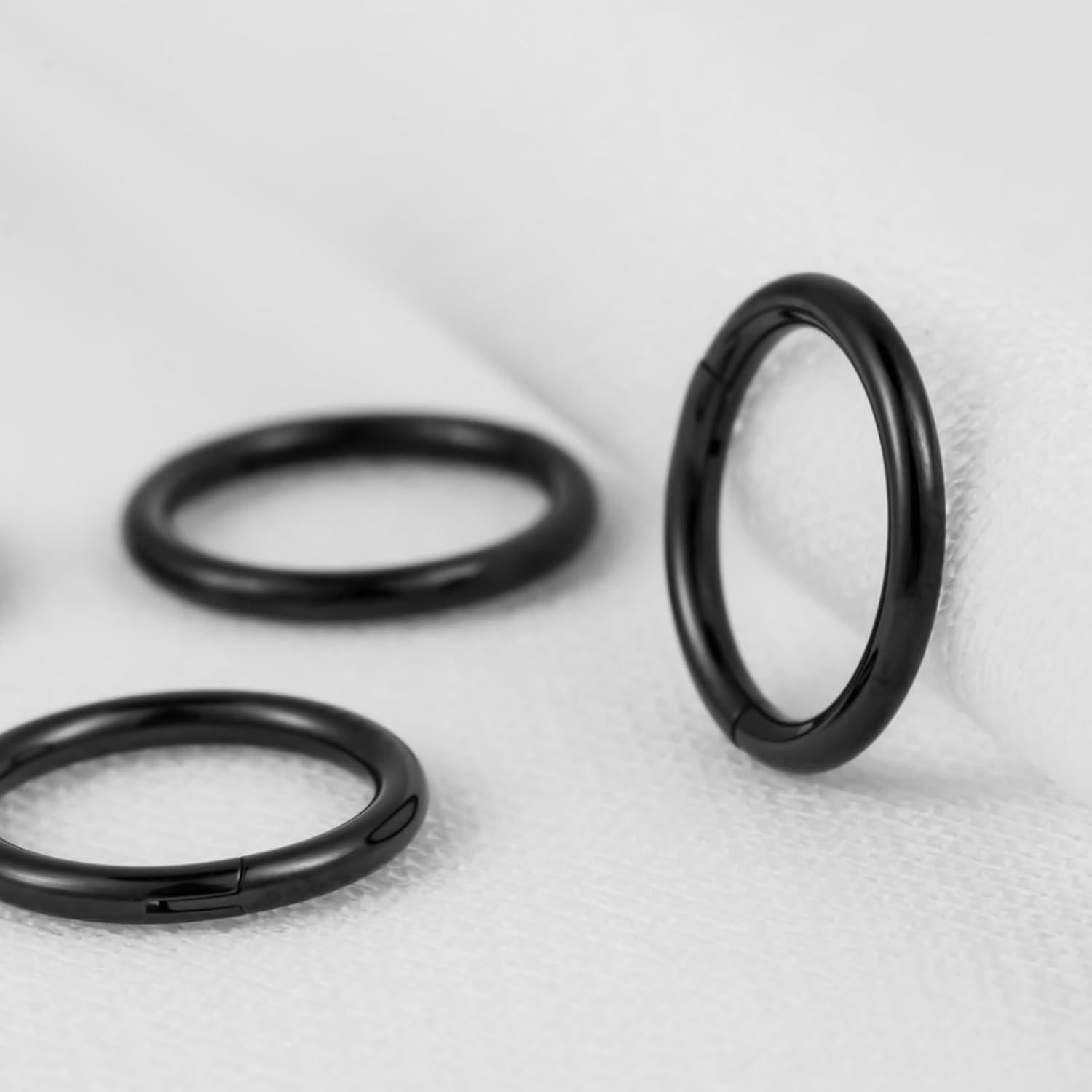 Conjunto 4 Aros de Piercing 16G Acero Quirúrgico 8mm Plata Negro