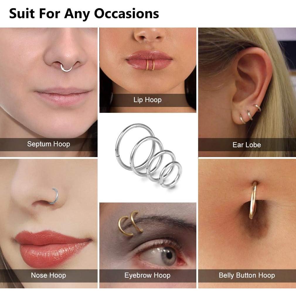 Conjunto 4 Aros de Piercing 16G Acero Quirúrgico 8mm Plata Negro