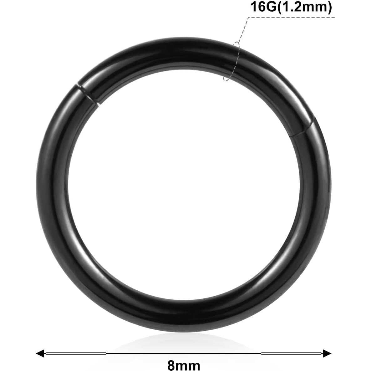 Conjunto 4 Aros de Piercing 16G Acero Quirúrgico 8mm Plata Negro