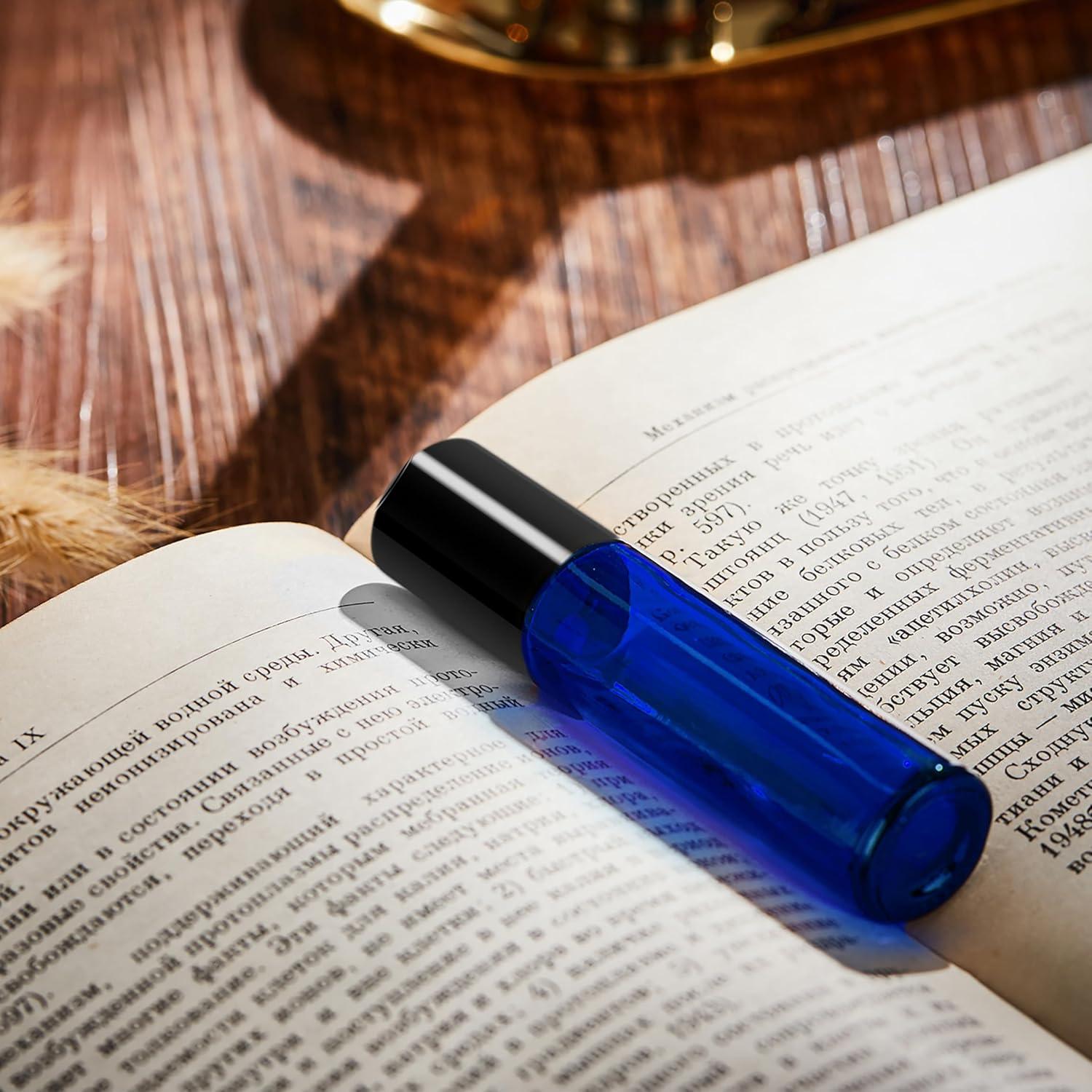 Paquete de 8 Botellas de Vidrio Azul 10ml Bofessor con Rodillo