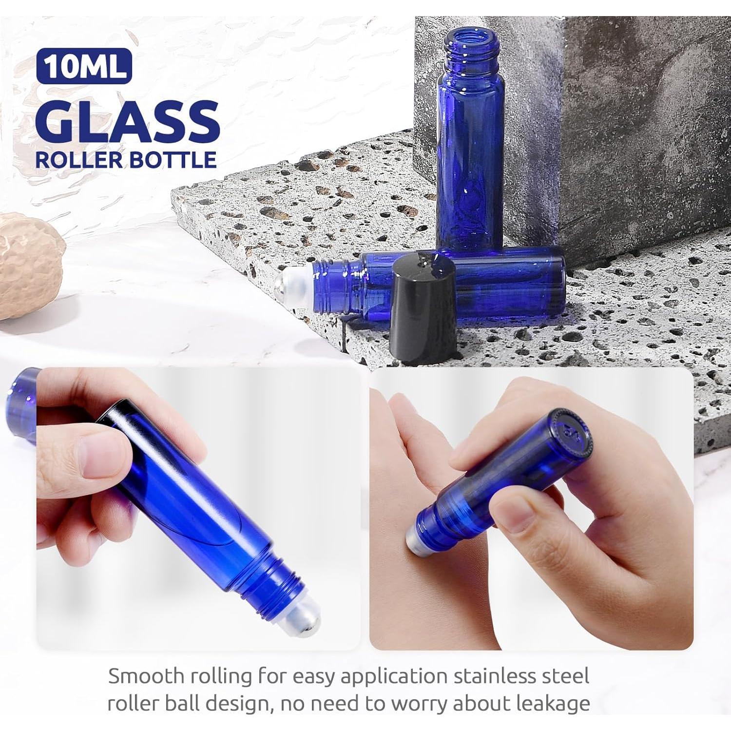 Paquete de 8 Botellas de Vidrio Azul 10ml Bofessor con Rodillo