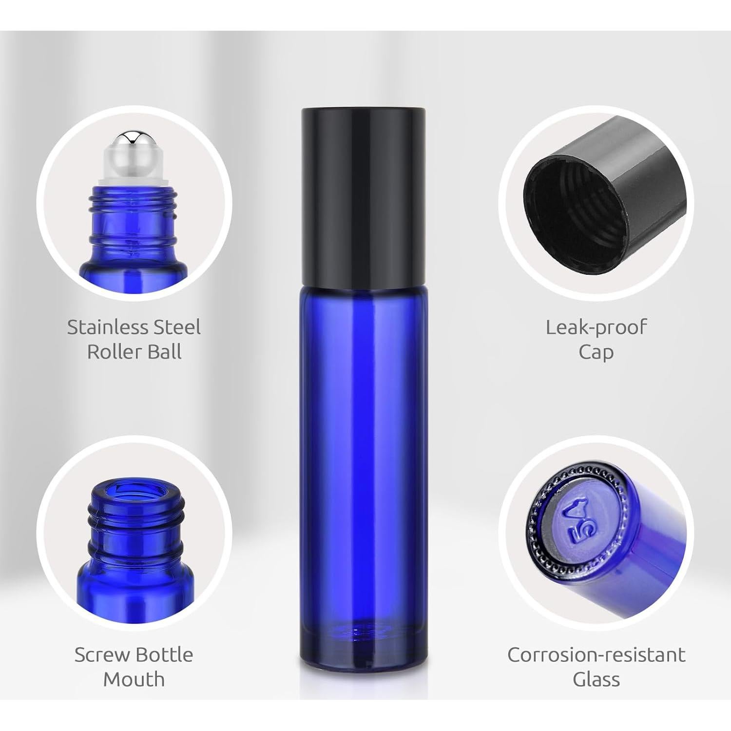 Paquete de 8 Botellas de Vidrio Azul 10ml Bofessor con Rodillo