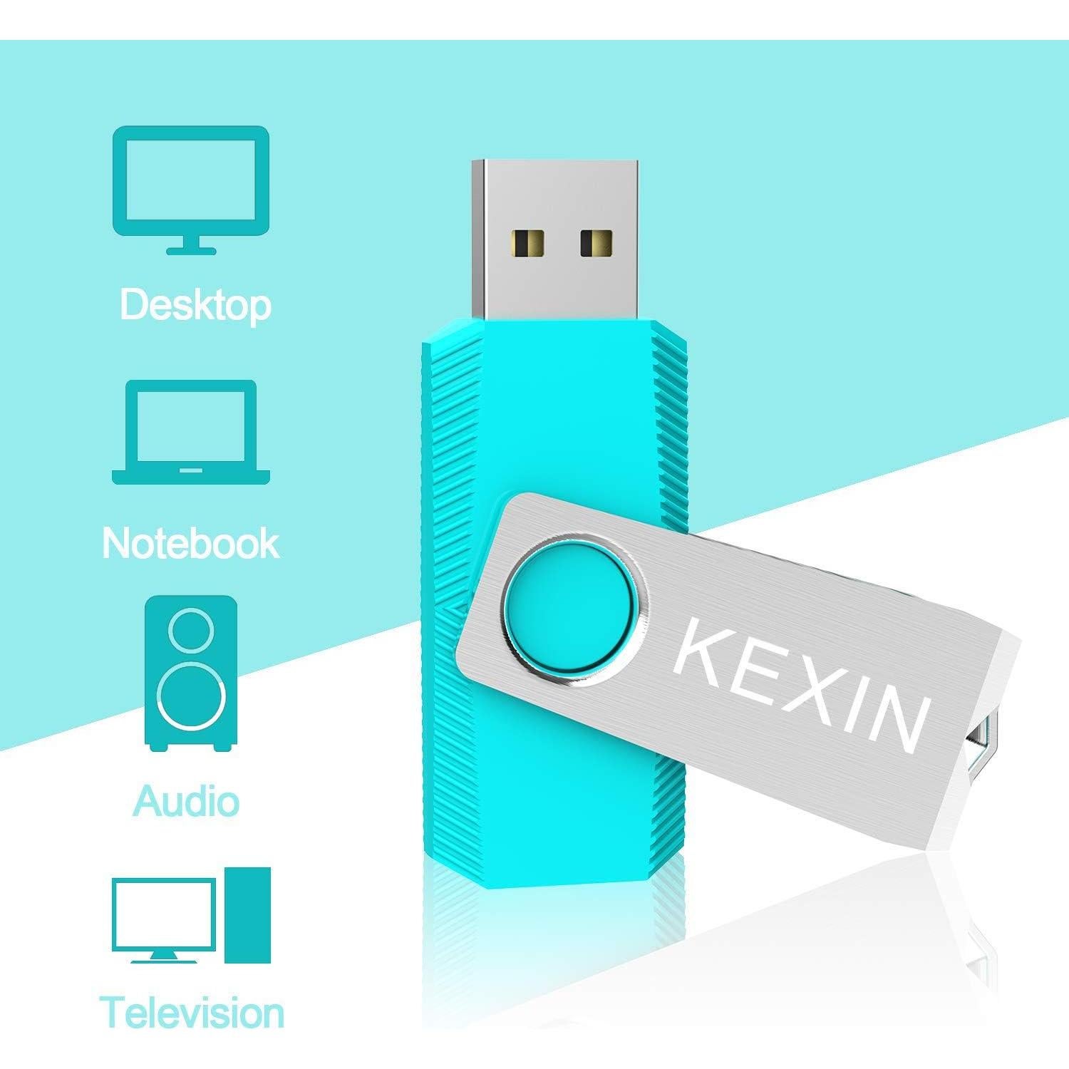 KEXIN Flash Drive 64GB 3 Pack 64 GB Thumb Drive Swivel Pen Drive Data Storage USB Stick with LED Indicator 64G Pink Yellow Cyan