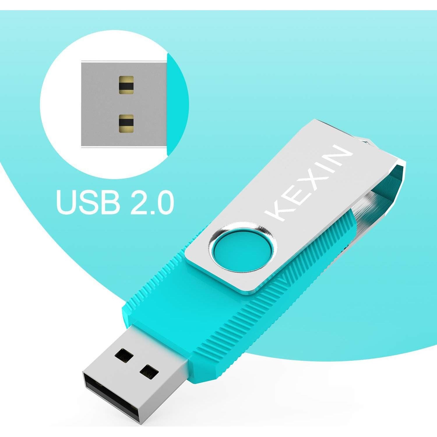 KEXIN Flash Drive 64GB 3 Pack 64 GB Thumb Drive Swivel Pen Drive Data Storage USB Stick with LED Indicator 64G Pink Yellow Cyan