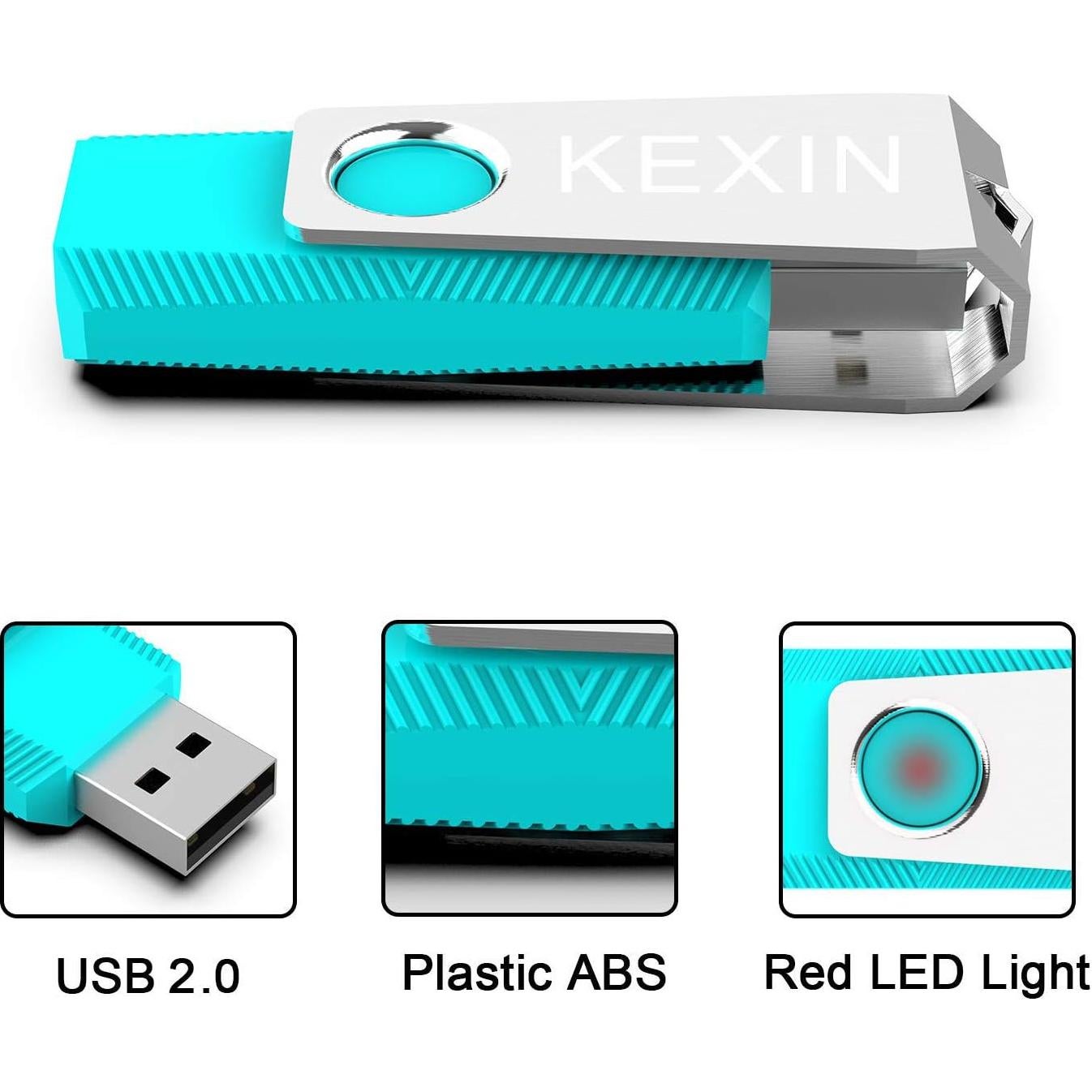 KEXIN Flash Drive 64GB 3 Pack 64 GB Thumb Drive Swivel Pen Drive Data Storage USB Stick with LED Indicator 64G Pink Yellow Cyan