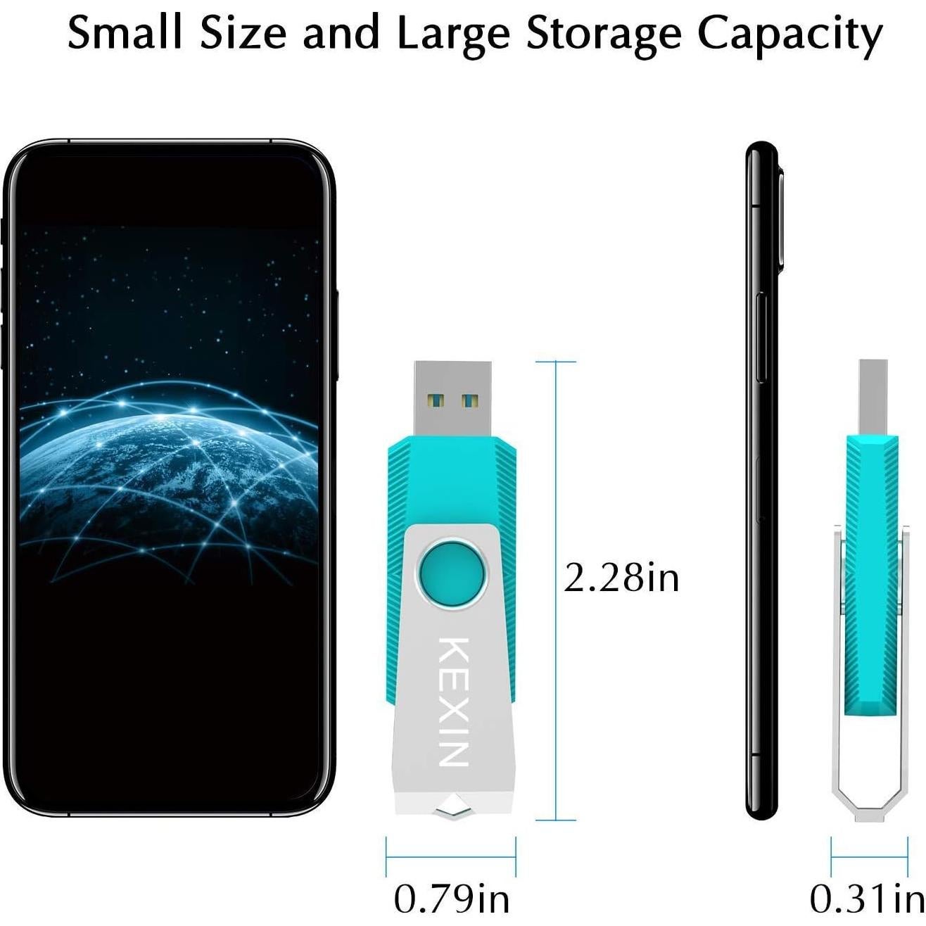 KEXIN Flash Drive 64GB 3 Pack 64 GB Thumb Drive Swivel Pen Drive Data Storage USB Stick with LED Indicator 64G Pink Yellow Cyan