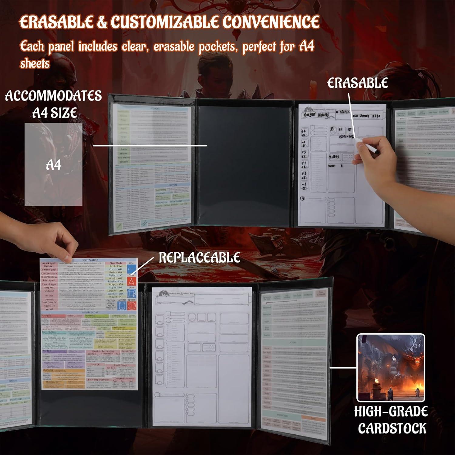 Pantalla de DM CZYY 4 Paneles Borrable para Dungeons y Dragons