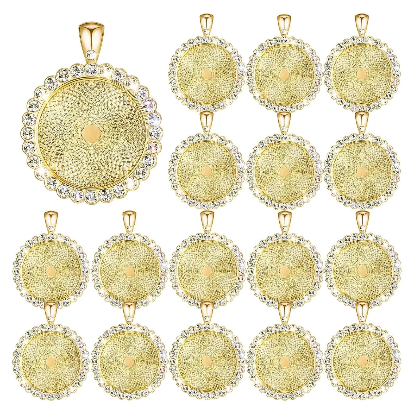 Bandejas de Colgante Hicarer 32 Piezas 25 mm Oro Rhinestone