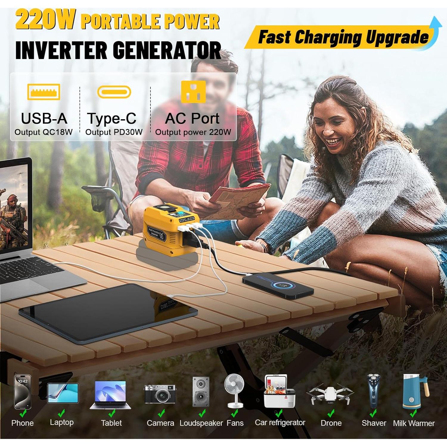 Inversor 220W Azocek para Batería DeWalt 20V con USB