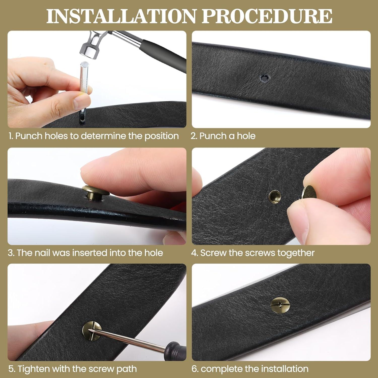 Kit de Remaches de Cuero Quadafy 92 Piezas Bronce 6 Tamaños