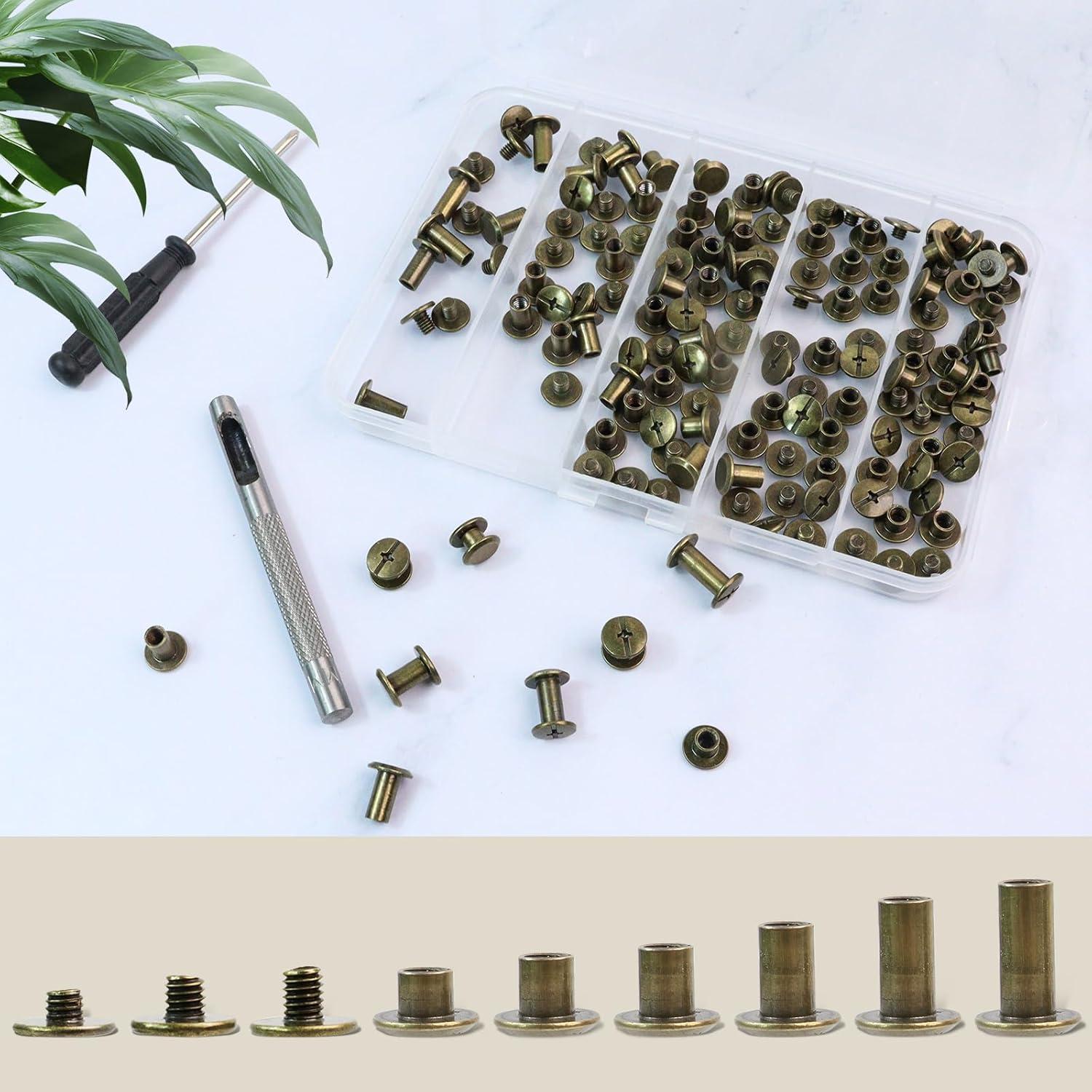 Kit de Remaches de Cuero Quadafy 92 Piezas Bronce 6 Tamaños