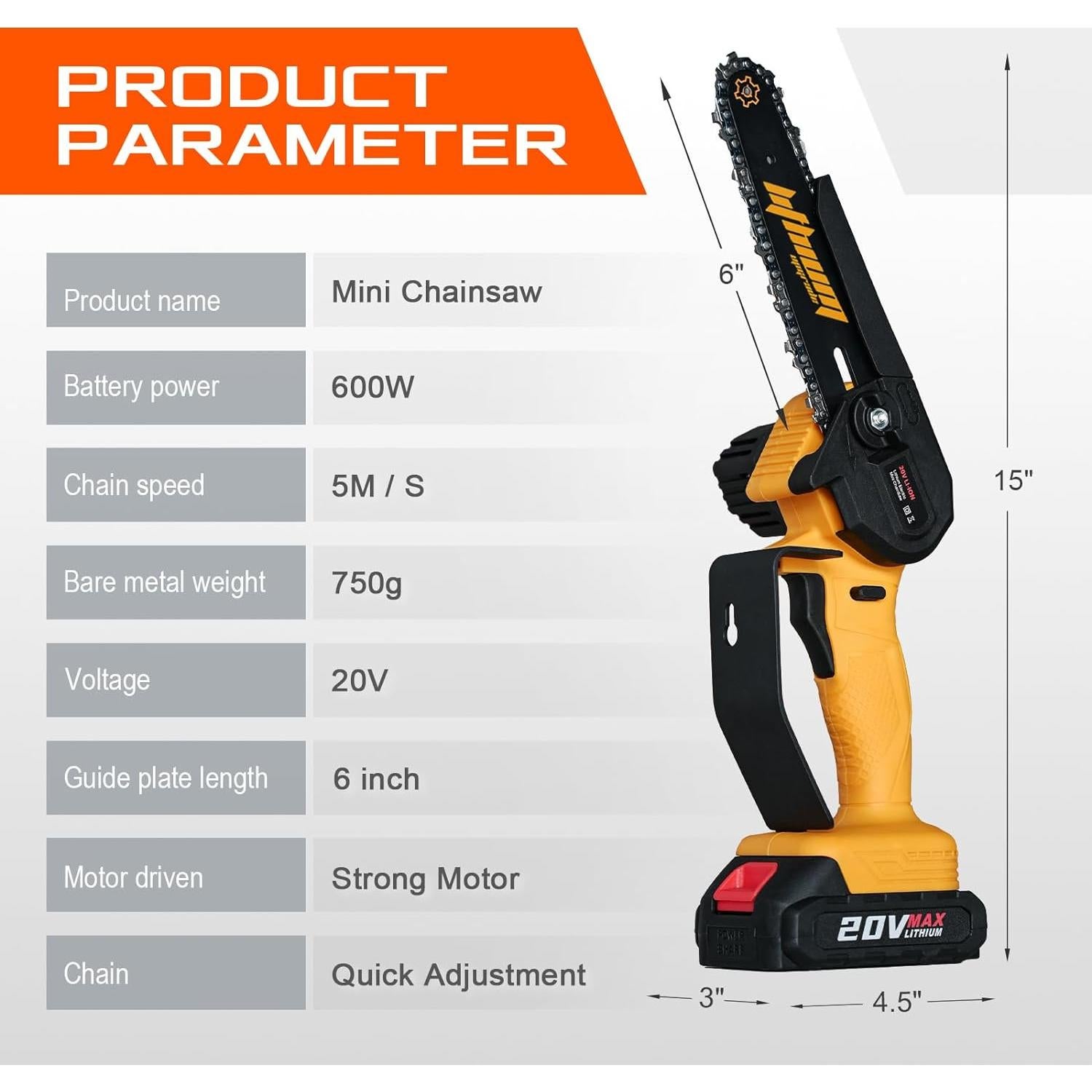 Mini Motosierra WEMARS 6" Eléctrica Inalámbrica 2 Baterías