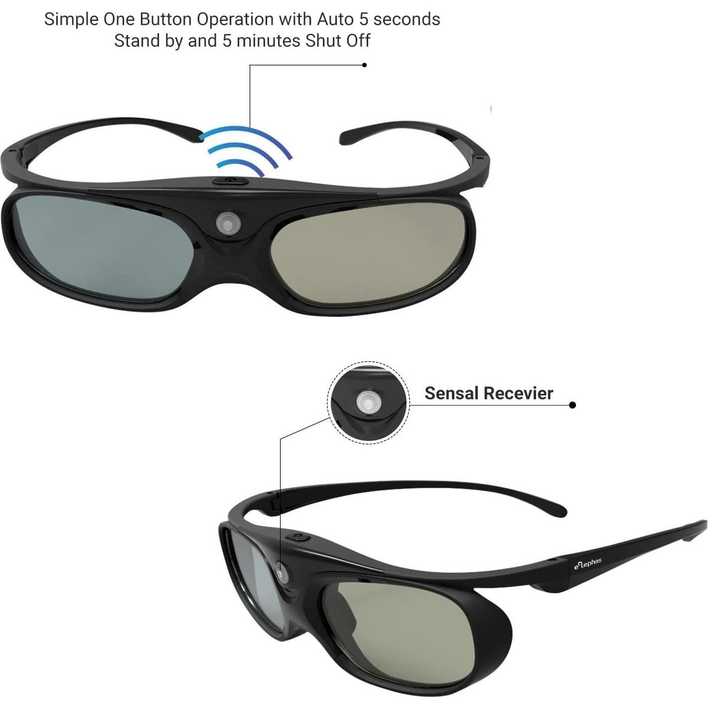 Gafas 3D DLP Link ELEPHAS 144Hz recargables para proyectores