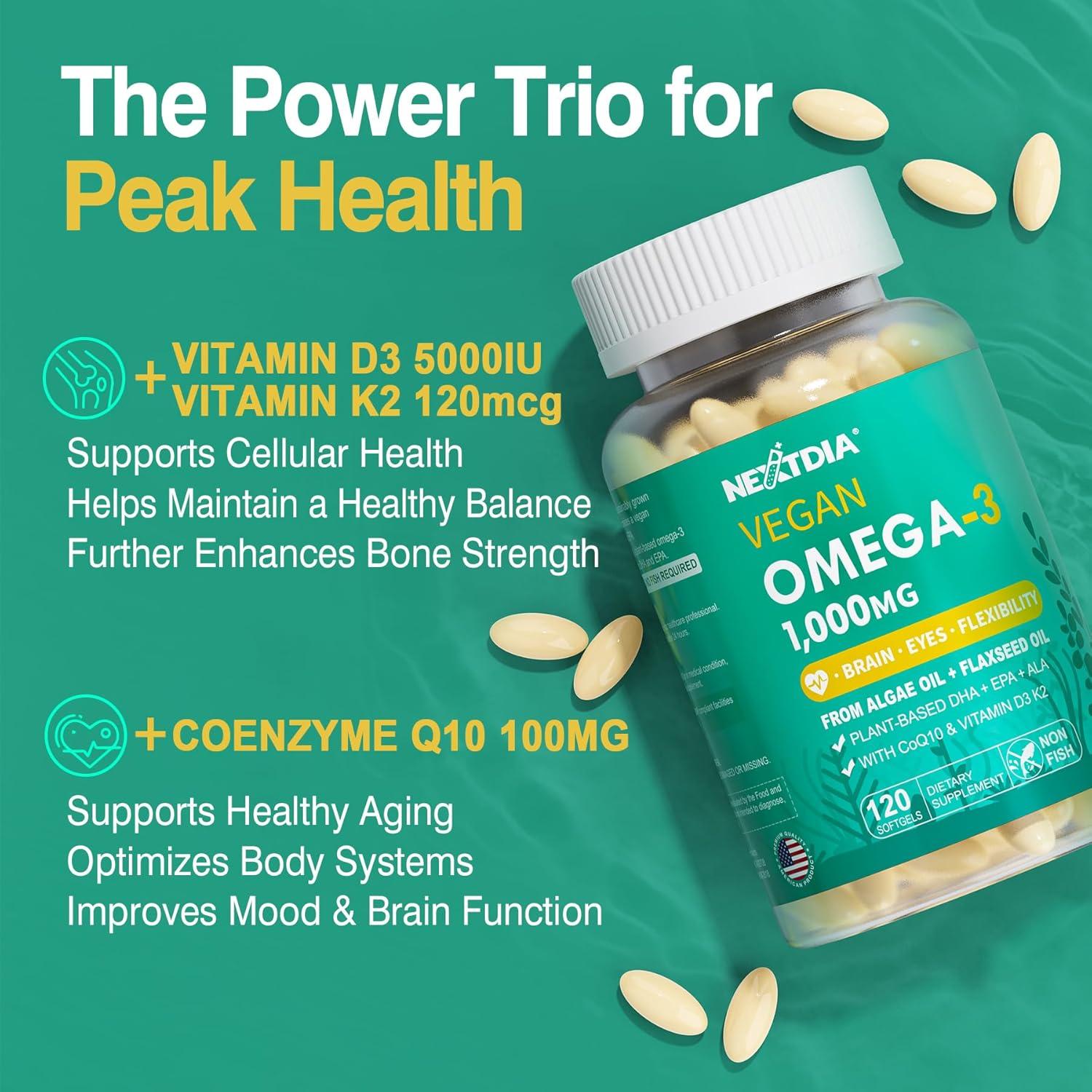 Suplemento Vegano Omega 3 1000mg Nextdia - 120 Cápsulas