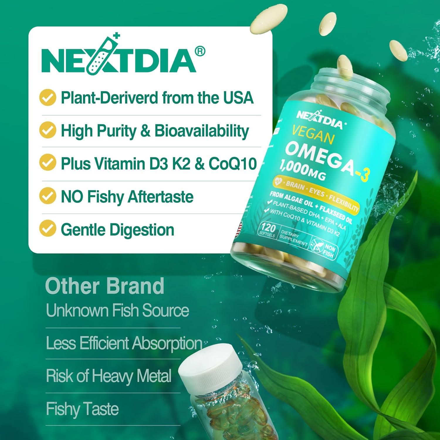 Suplemento Vegano Omega 3 1000mg Nextdia - 120 Cápsulas