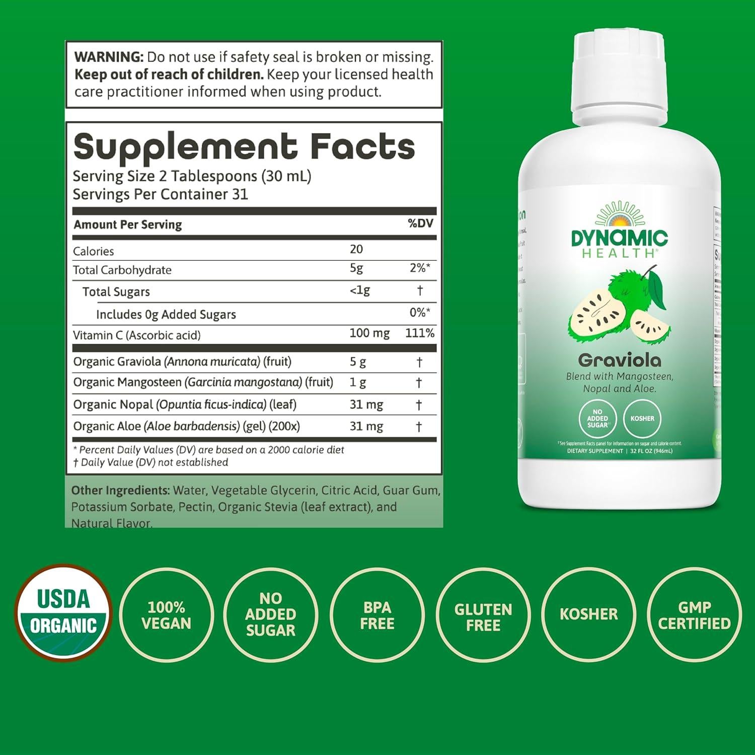 Mezcla de Graviola Dynamic Health 100% Orgánica 946ml