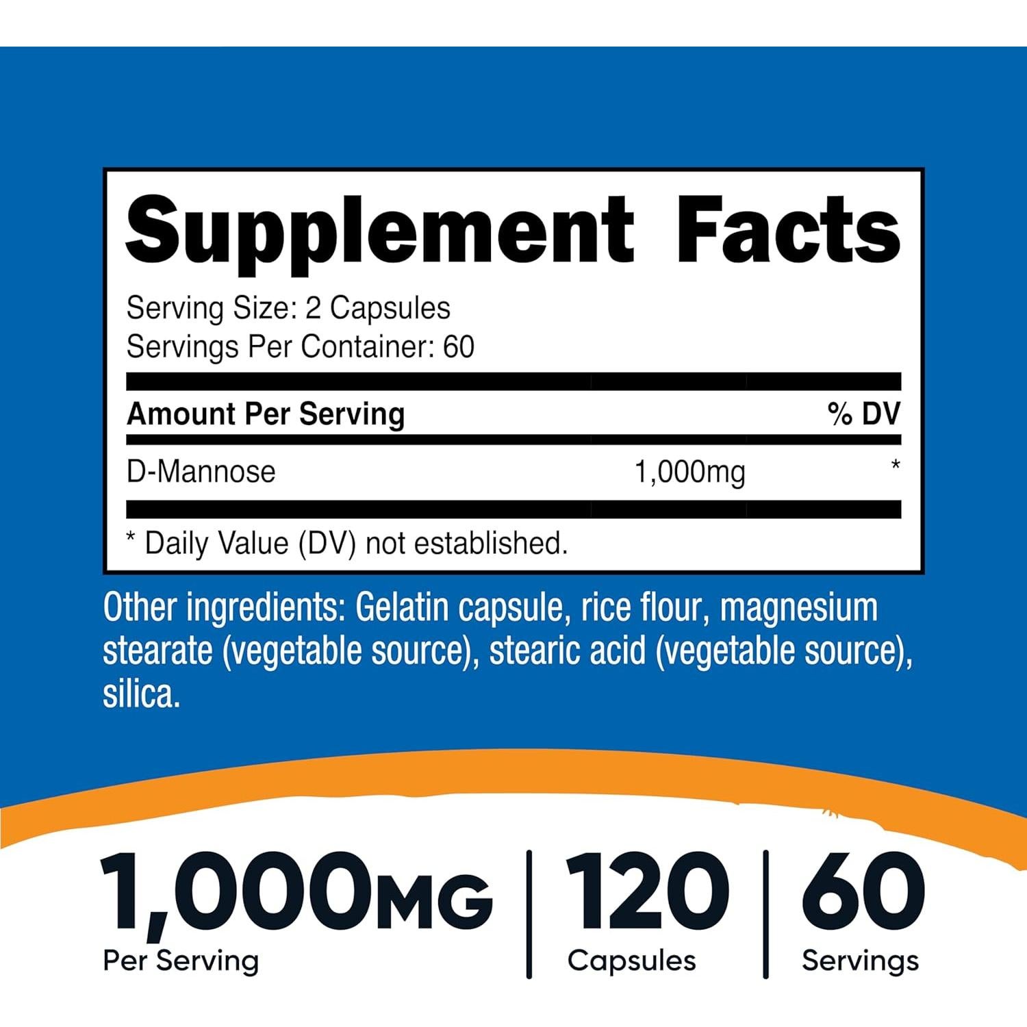 Nutricost D-Mannose 1000mg 120 Cápsulas Salud Urinaria