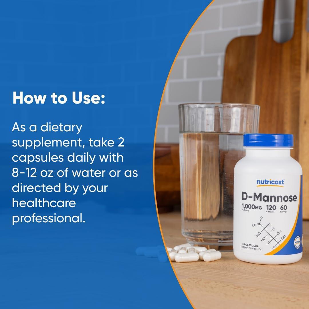 Nutricost D-Mannose 1000mg 120 Cápsulas Salud Urinaria