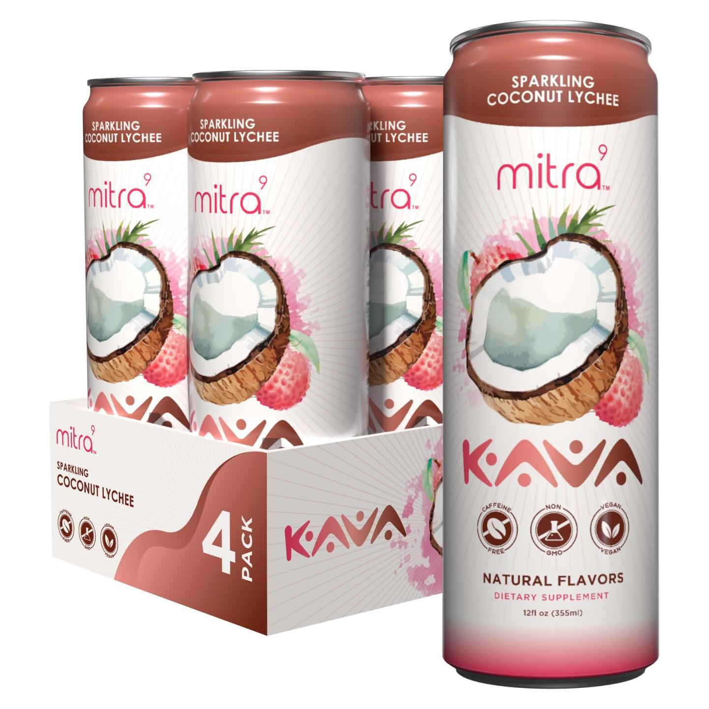 Bebida Espumosa de Kava Mitra9 con Coco y Lichi 355 ml - 4 Unidades