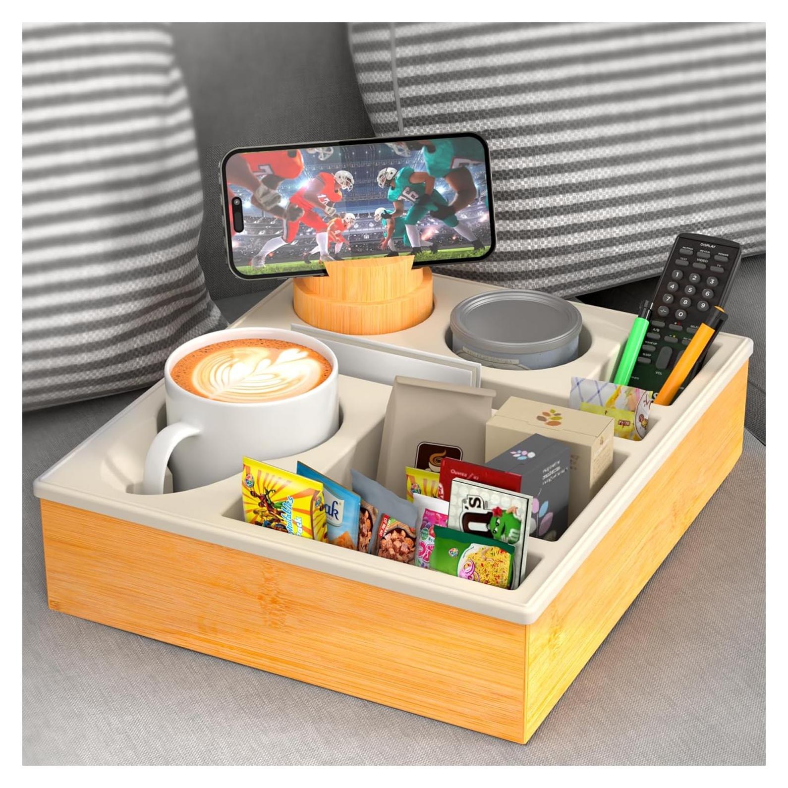 Bandeja organizadora para sofá RGBDOT - Soporte para taza y snacks