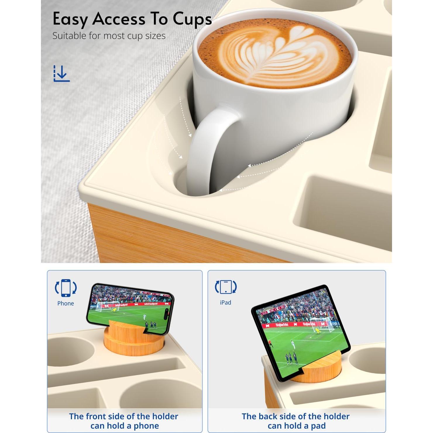 Bandeja organizadora para sofá RGBDOT - Soporte para taza y snacks