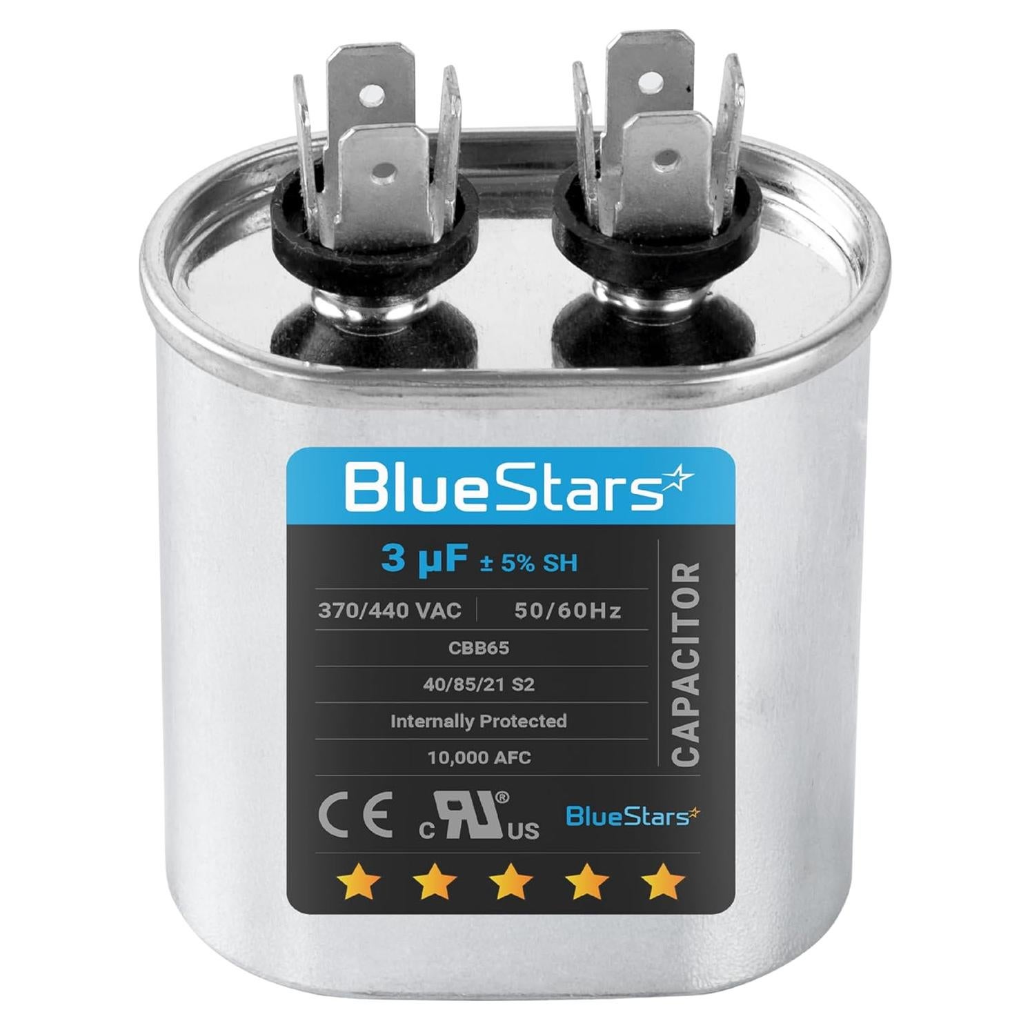 Capacitor Oval de Arranque 3uF 370-440VAC BlueStars