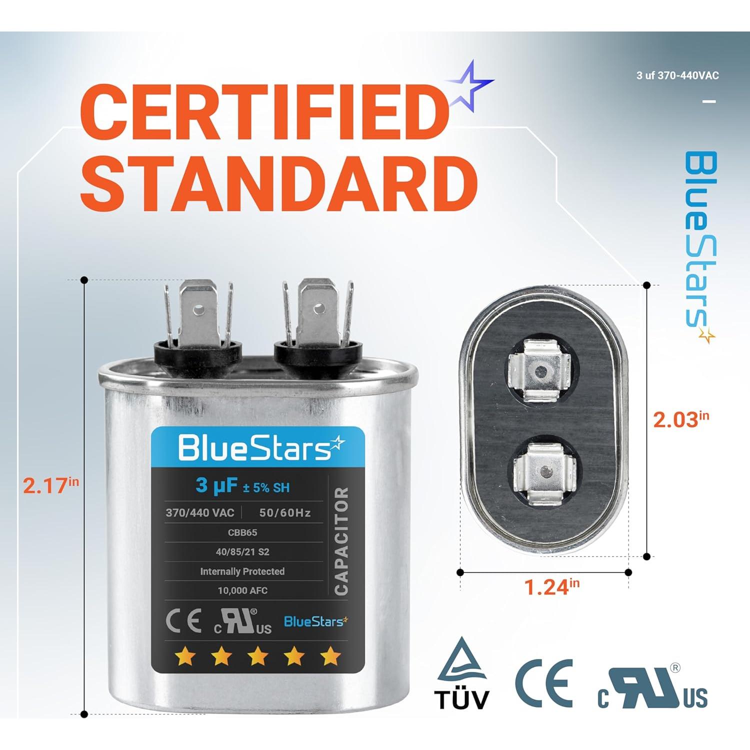 Capacitor Oval de Arranque 3uF 370-440VAC BlueStars