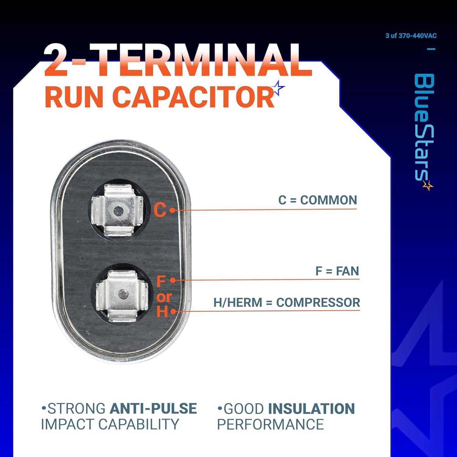 Capacitor Oval de Arranque 3uF 370-440VAC BlueStars