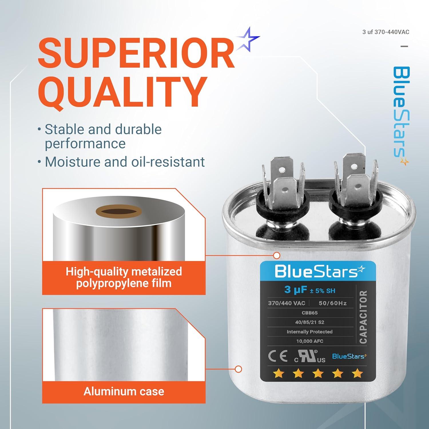 Capacitor Oval de Arranque 3uF 370-440VAC BlueStars