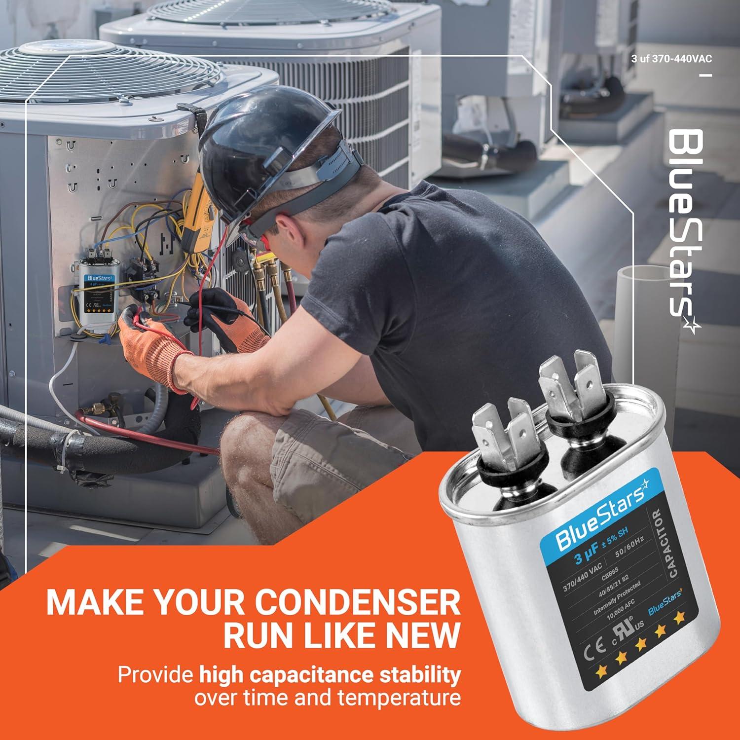 Capacitor Oval de Arranque 3uF 370-440VAC BlueStars