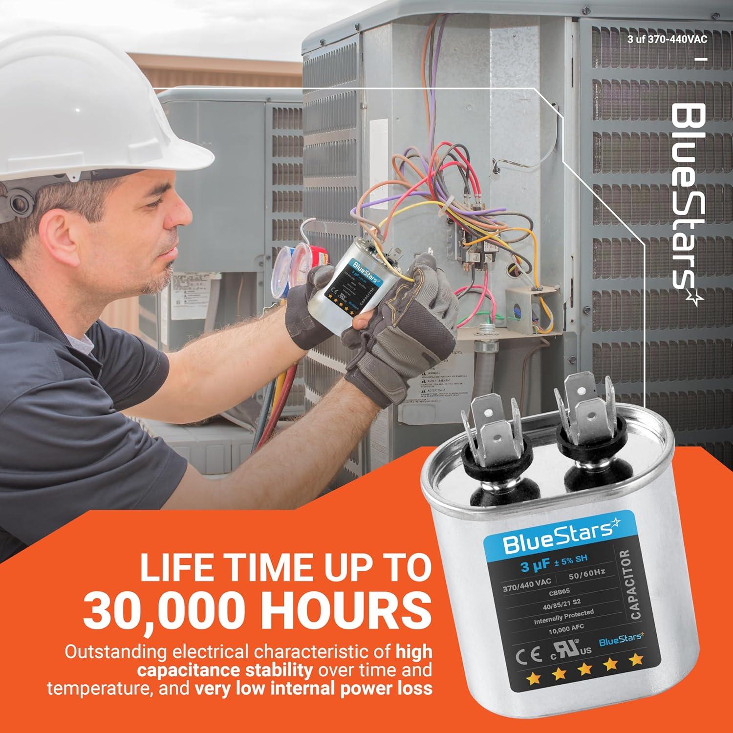 Capacitor Oval de Arranque 3uF 370-440VAC BlueStars