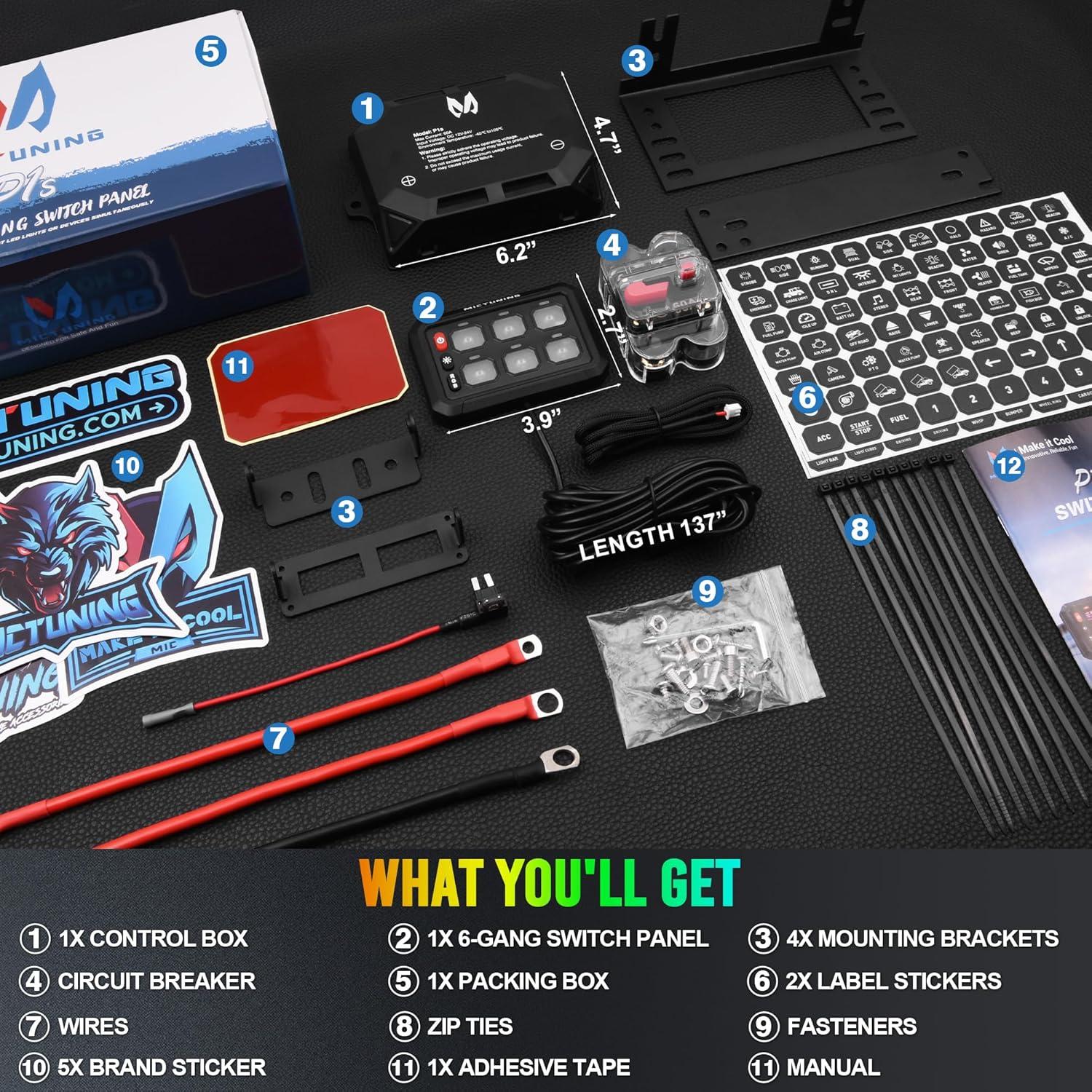 Panel de Interruptores MICTUNING RGB 6 Gang 12V con Retroiluminación