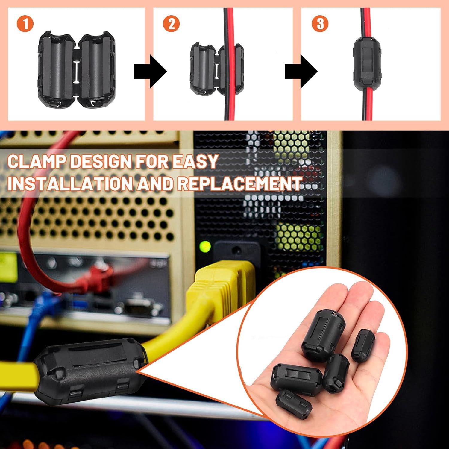 Clip de Cable RFI EMI Tanstic 32 Pcs Negro con Anillos de Ferrita