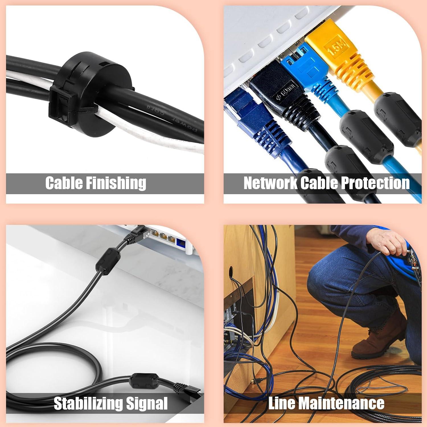 Clip de Cable RFI EMI Tanstic 32 Pcs Negro con Anillos de Ferrita