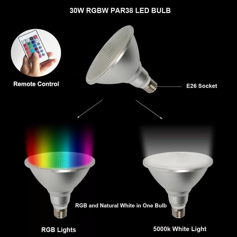 Bombilla LED PAR38 30W RGB + Blanco Natural con Control Remoto