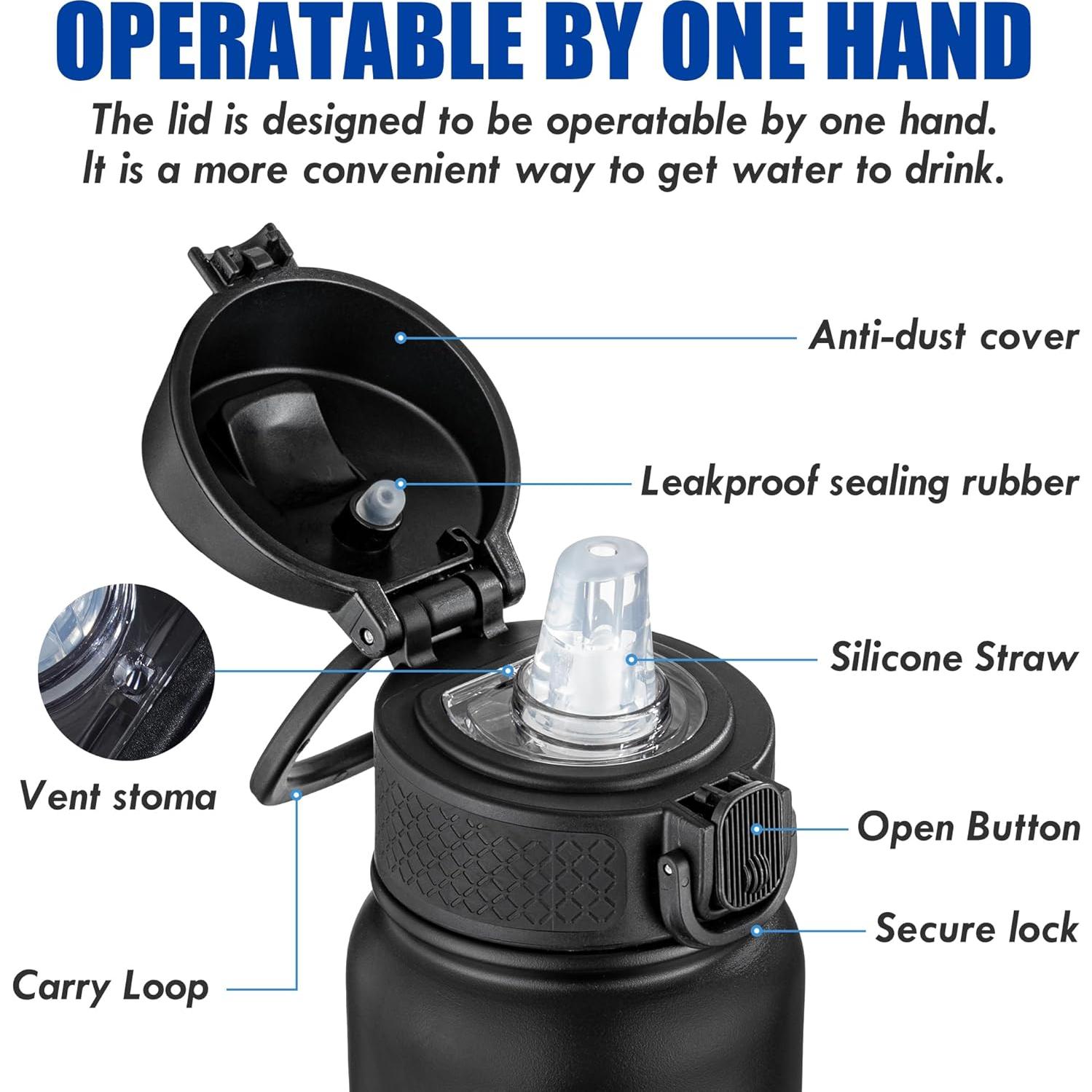 Botella de Agua Aislada OLDLEY 355 ml Niños Negra