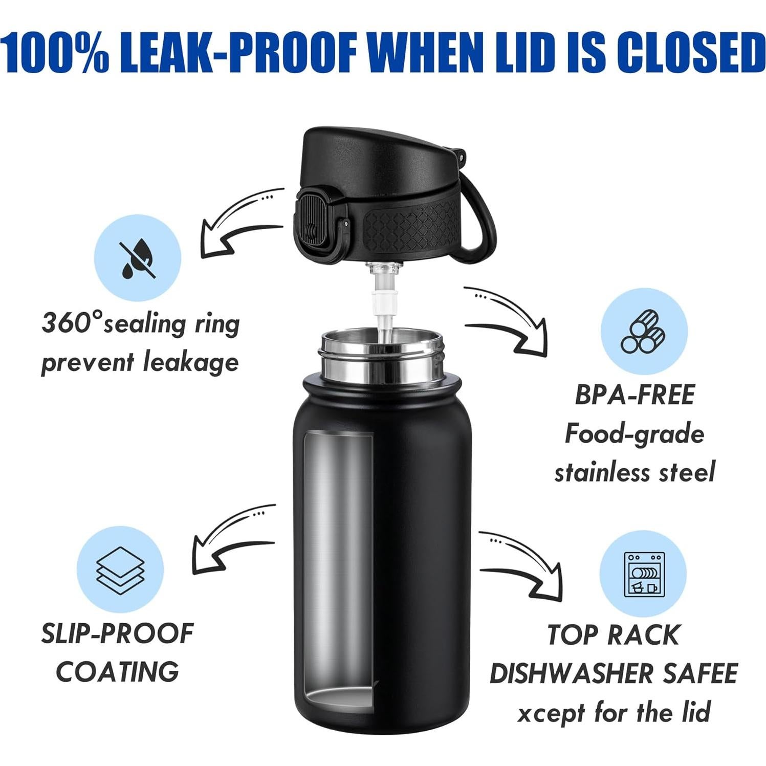 Botella de Agua Aislada OLDLEY 355 ml Niños Negra