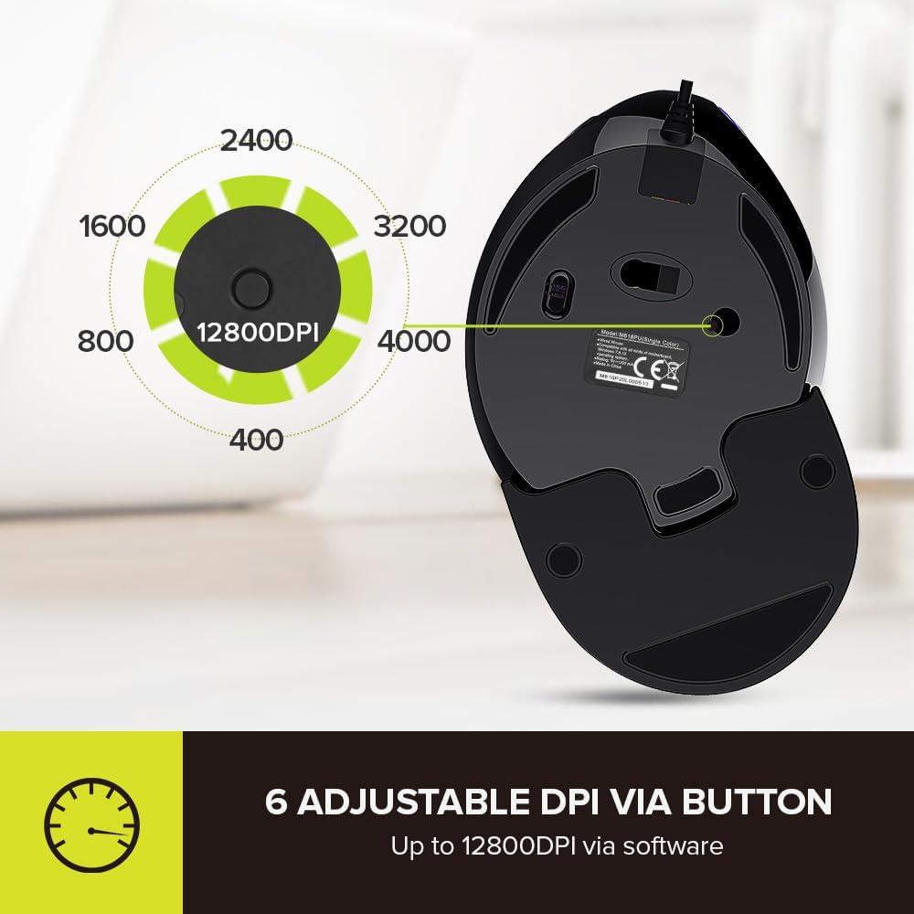 Mouse Vertical Ergonomico DeLUX M618Plus RGB 4000DPI Grande