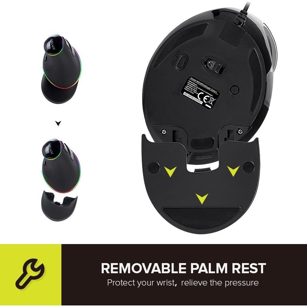 Mouse Vertical Ergonomico DeLUX M618Plus RGB 4000DPI Grande