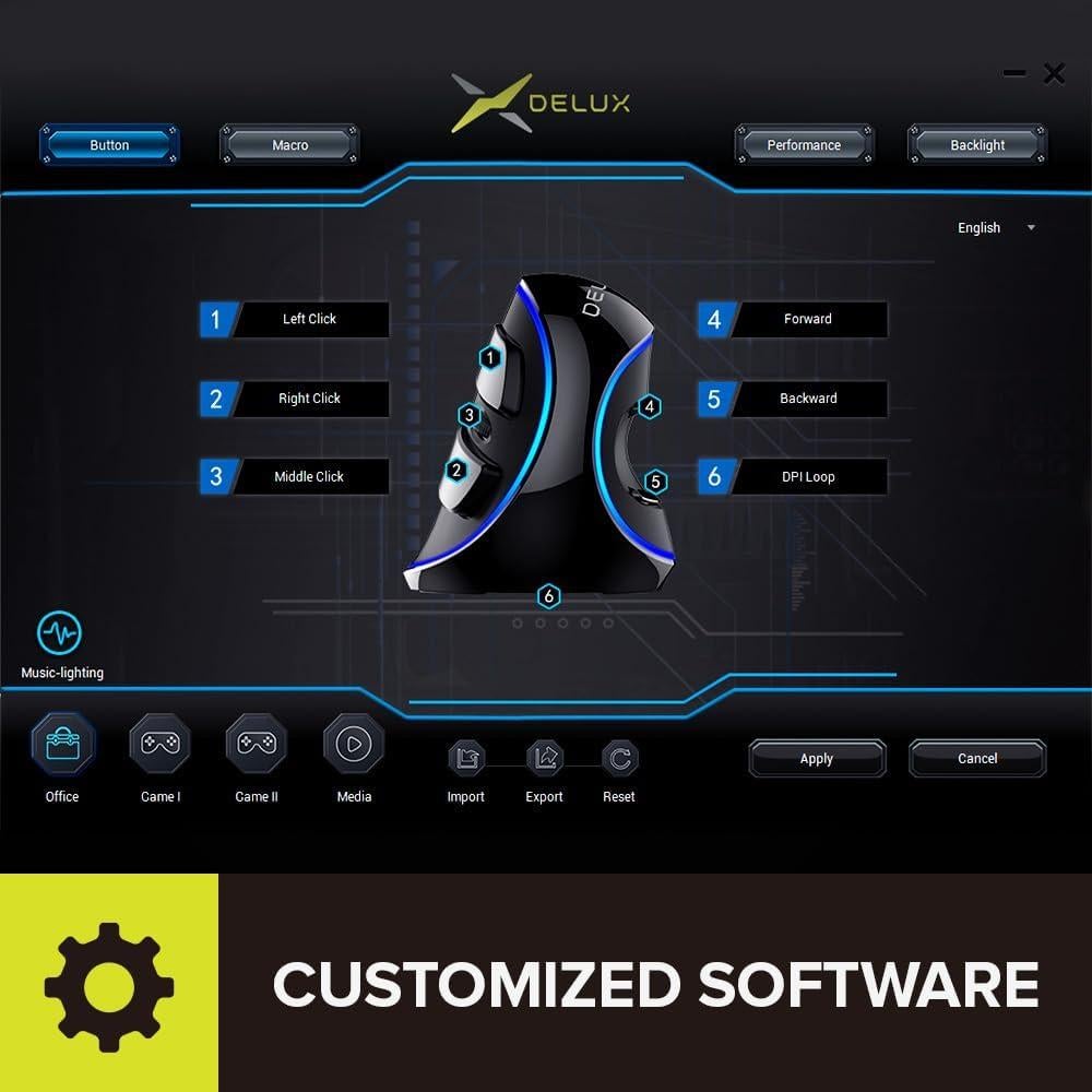 Mouse Vertical Ergonomico DeLUX M618Plus RGB 4000DPI Grande