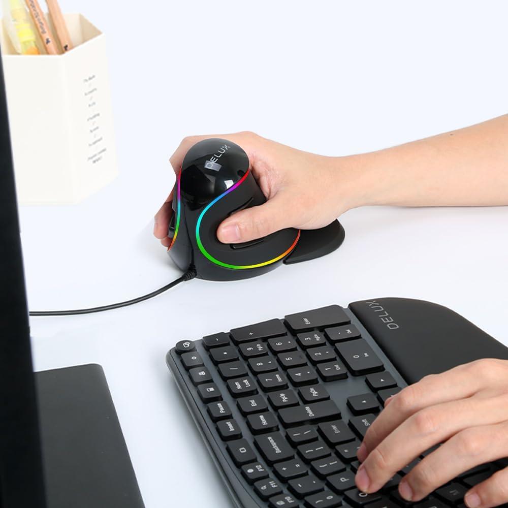 Mouse Vertical Ergonomico DeLUX M618Plus RGB 4000DPI Grande