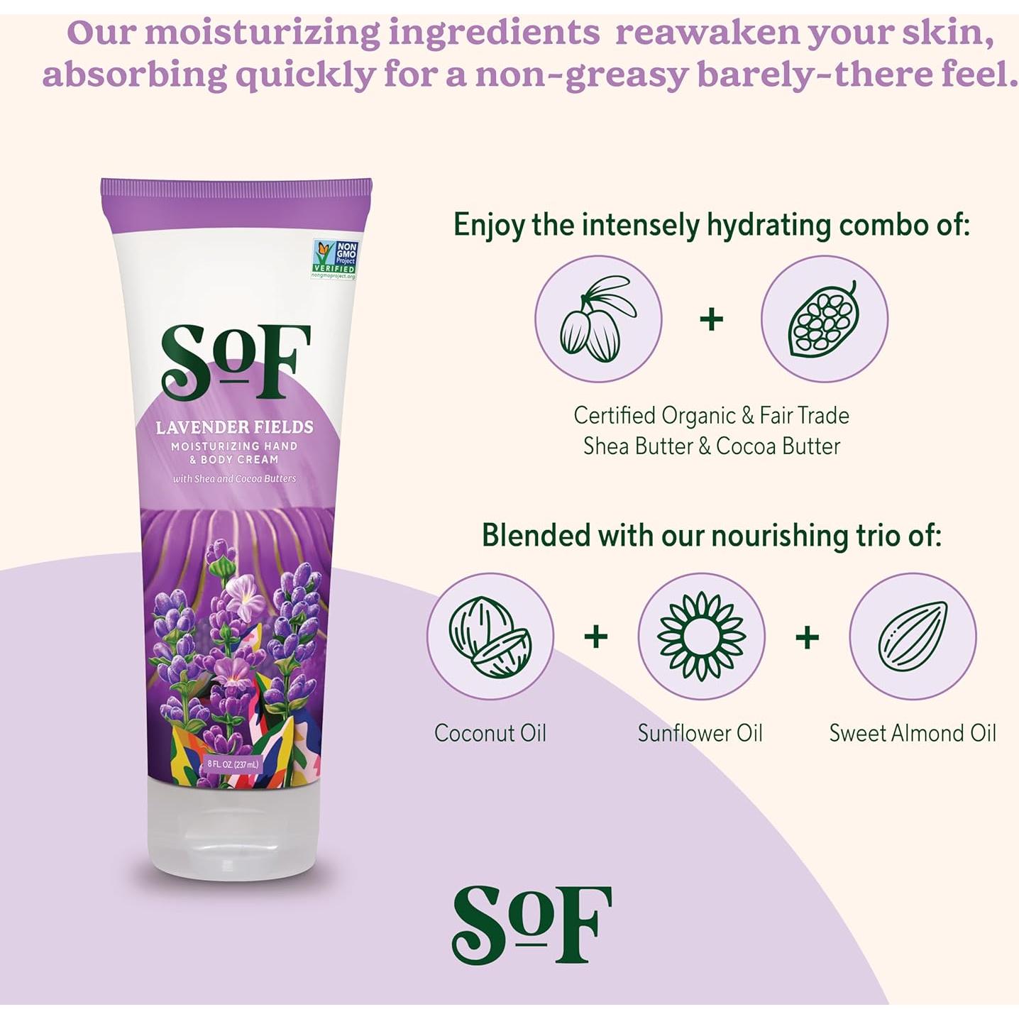 Crema Hidratante para Manos y Cuerpo SoF 236.6 ml - Lavanda