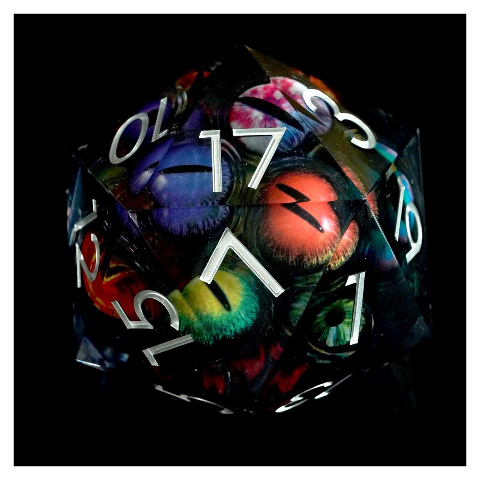 Dado D20 Ojo de Dragón 85mm Maywin - Poliédrico Líquido