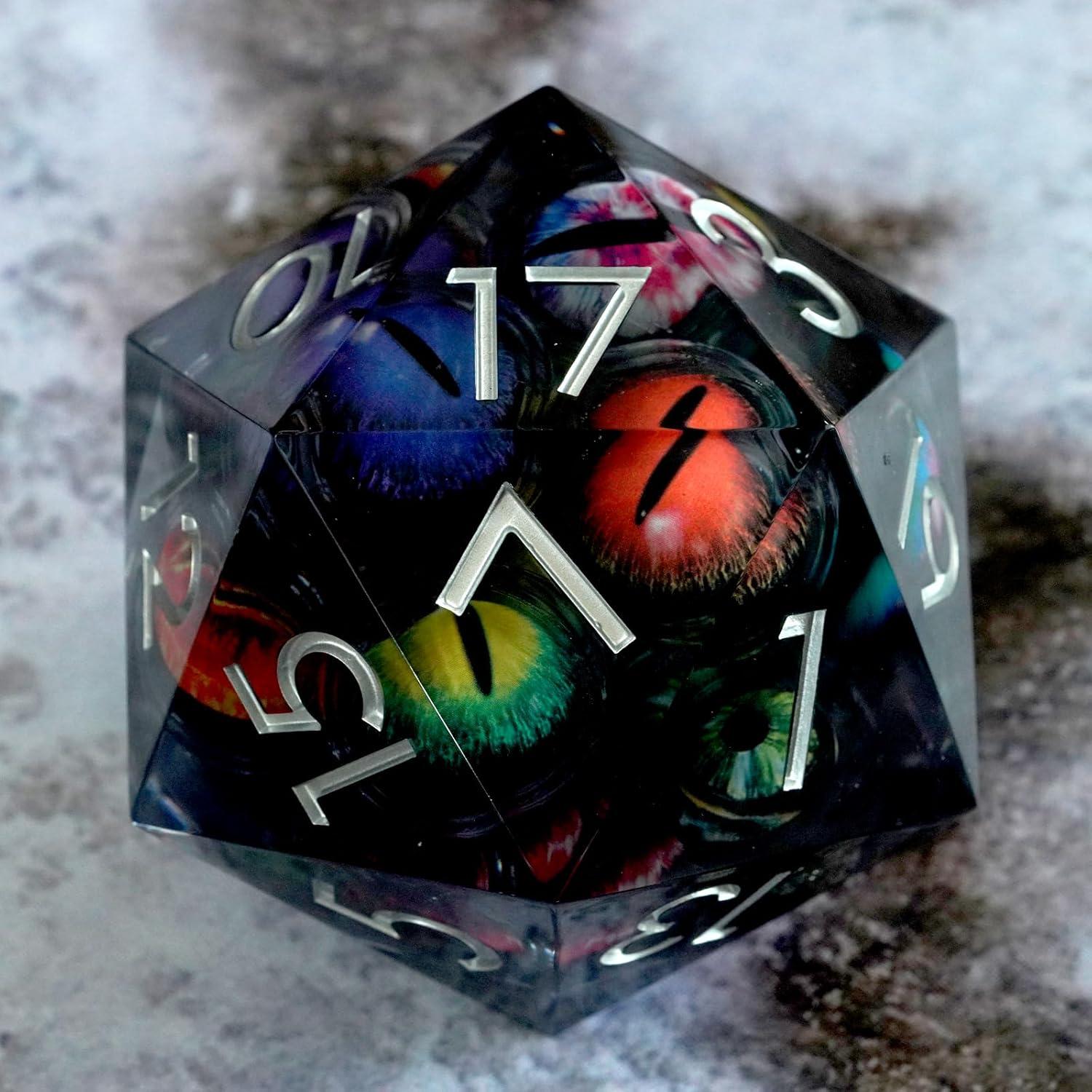 Dado D20 Ojo de Dragón 85mm Maywin - Poliédrico Líquido