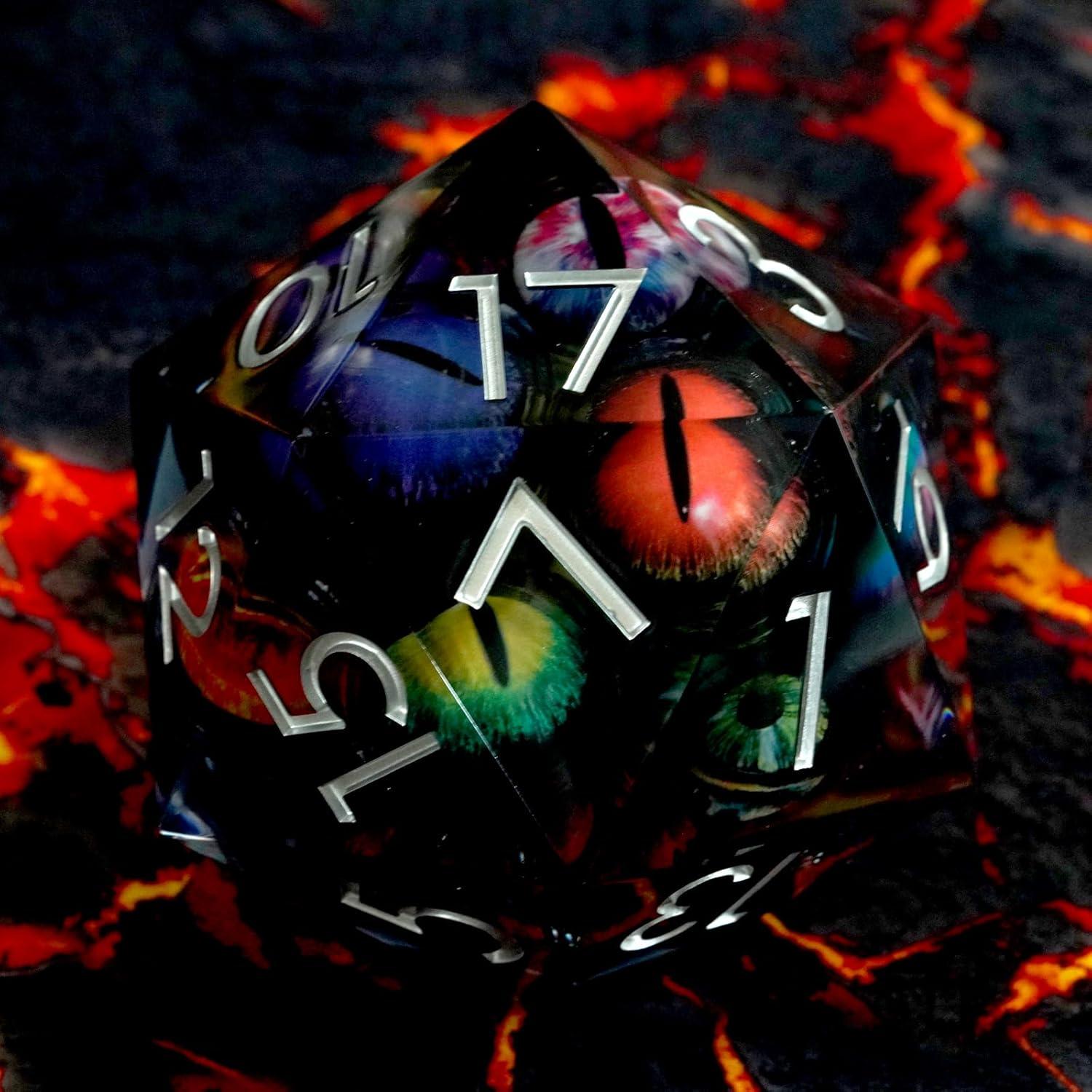 Dado D20 Ojo de Dragón 85mm Maywin - Poliédrico Líquido