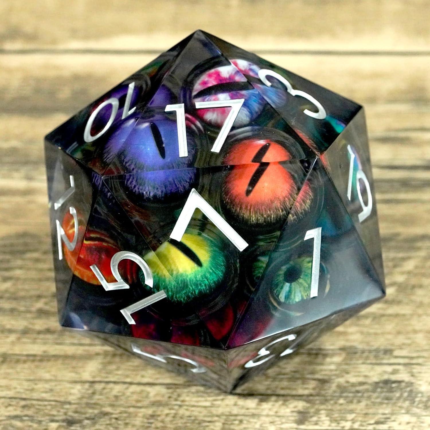 Dado D20 Ojo de Dragón 85mm Maywin - Poliédrico Líquido