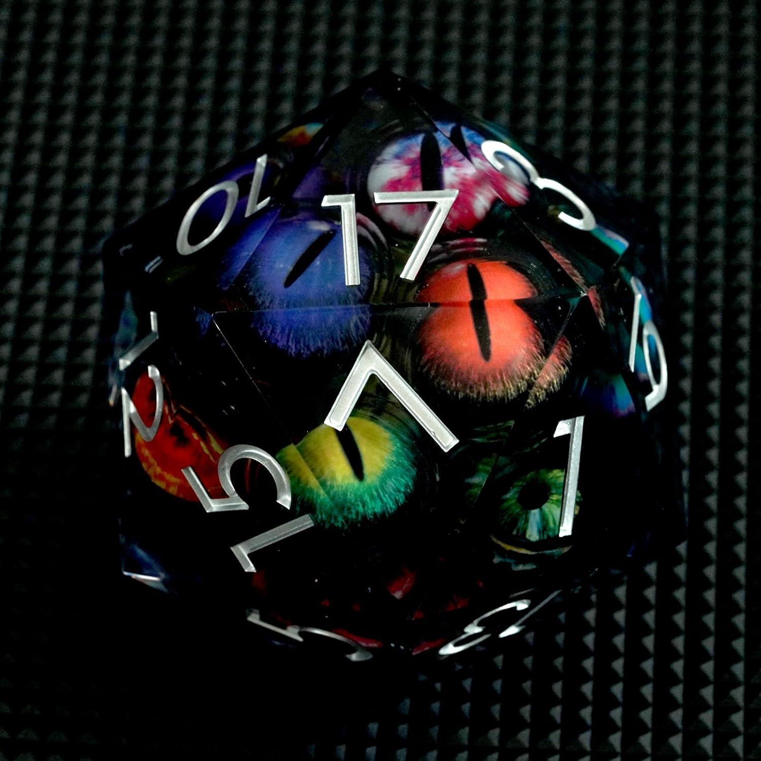 Dado D20 Ojo de Dragón 85mm Maywin - Poliédrico Líquido