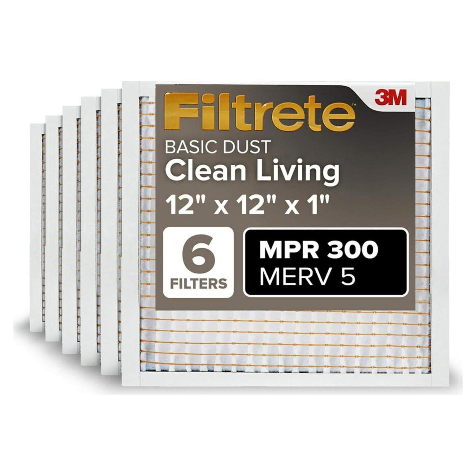 Filtro de Aire Plisado Filtrete 12x12x1 MPR 300 MERV 5 - Paquete de 6